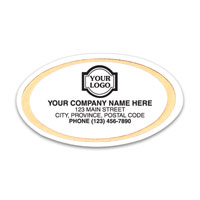 Advertising Labels & Stickers, Gold Trim Oval White Labels