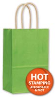 Bags, Apple Green Varnish Stripe Shoppers, 5 1/4x3 1/2x8 1/4
