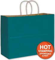 Bags, Teal Colour on Kraft Shoppers, 16 x 6 x 12 1/2"
