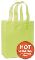 Bags, Lime Green Frosted High Density Shoppers, 8 x 4 x 10"
