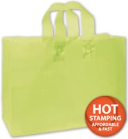 Bags, Lime Green Frosted High Density Shoppers, 16 x 6 x 12"